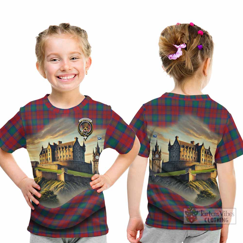 Tartan Vibes Clothing Fotheringham (Fotheringhame) Tartan Family Crest Kid T-Shirt with Scottish Ancient Castle Style