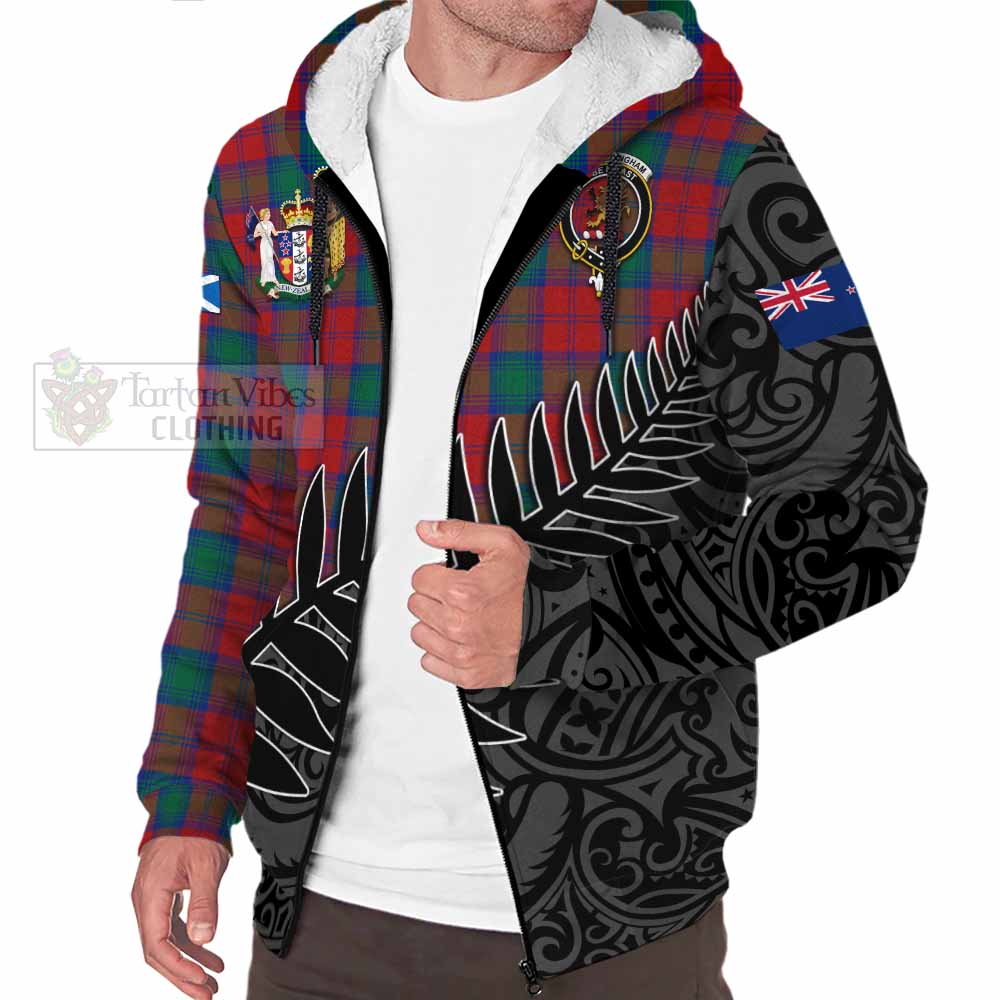 Tartan Vibes Clothing Fotheringham (Fotheringhame) Crest Tartan Sherpa Hoodie with New Zealand Silver Fern Half Style