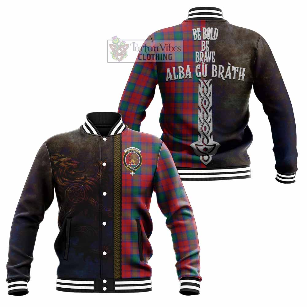 Tartan Vibes Clothing Fotheringham (Fotheringhame) Tartan Family Crest Baseball Jacket Alba Gu Brath Be Brave Lion Ancient Style