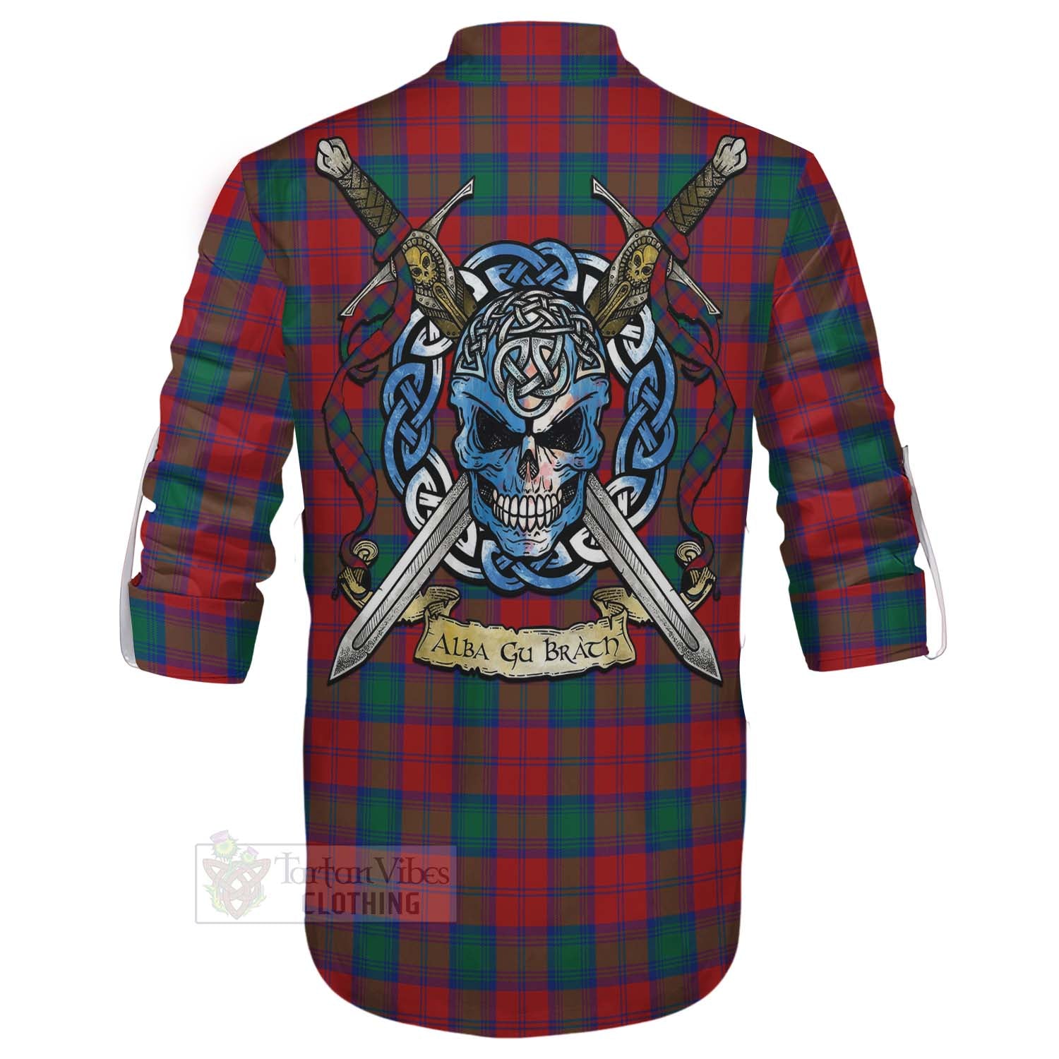Tartan Vibes Clothing Fotheringham (Fotheringhame) Tartan Ghillie Kilt Shirt with Family Crest Celtic Skull Style