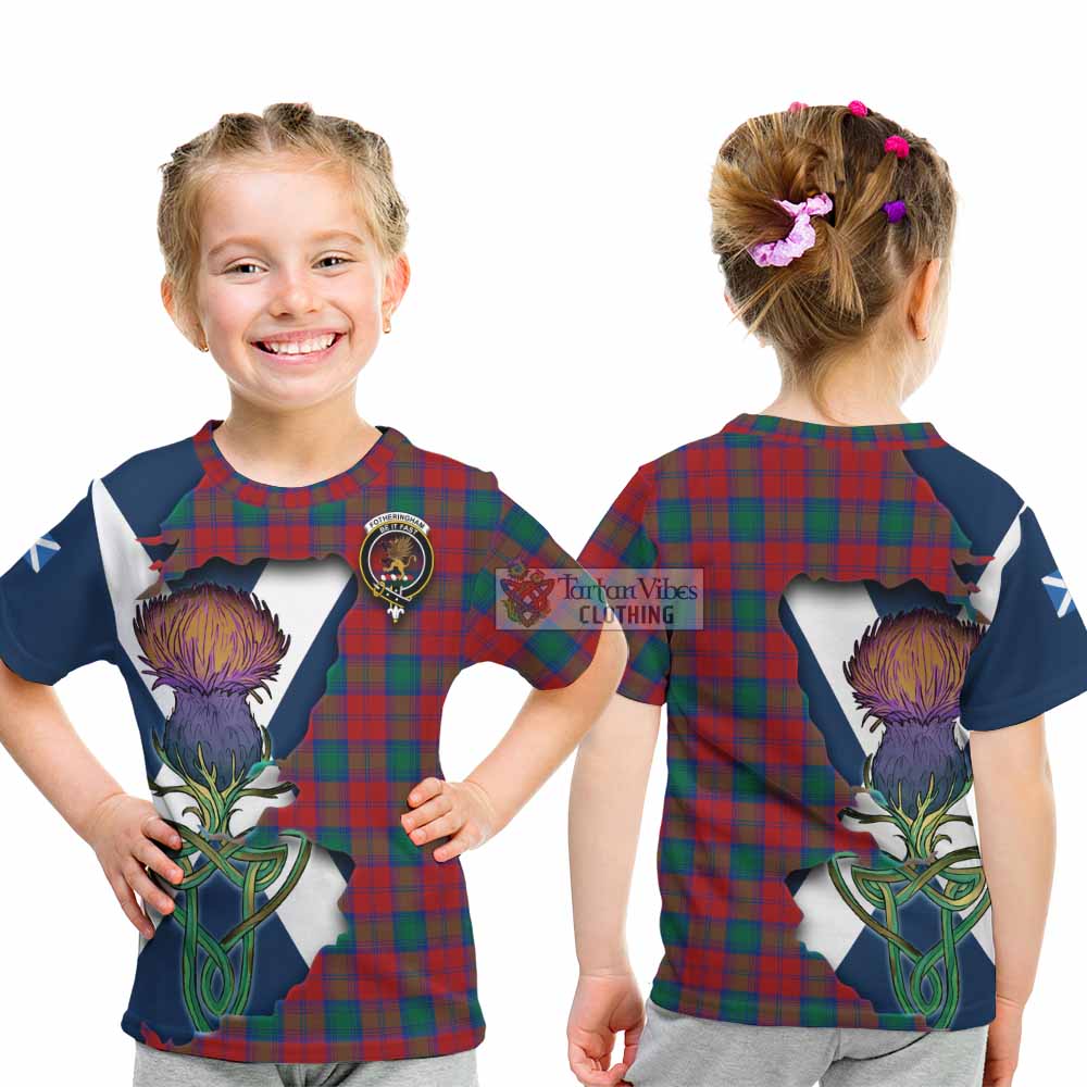 Tartan Vibes Clothing Fotheringham (Fotheringhame) Tartan Family Crest Kid T-Shirt Scottish Thistle Celtic Inspired