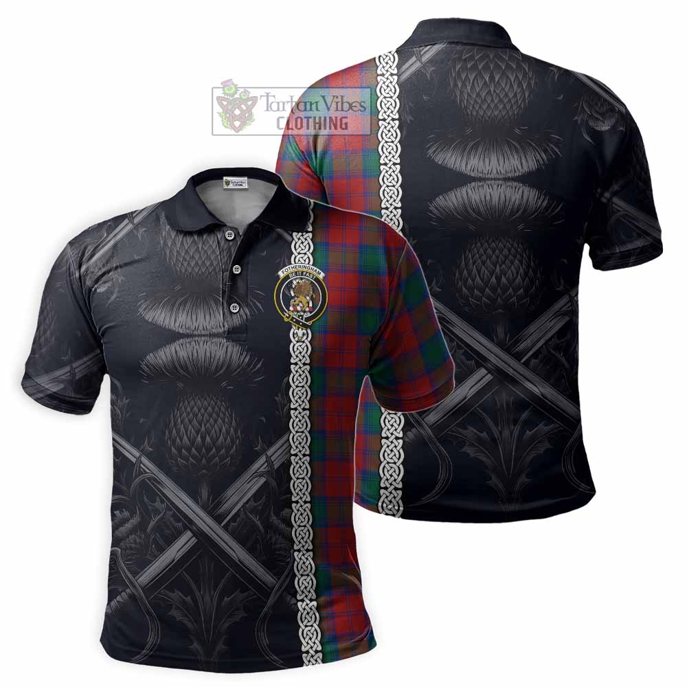 Tartan Vibes Clothing Fotheringham (Fotheringhame) Tartan Polo Shirt with Family Crest Cross Sword Thistle Celtic Vibes