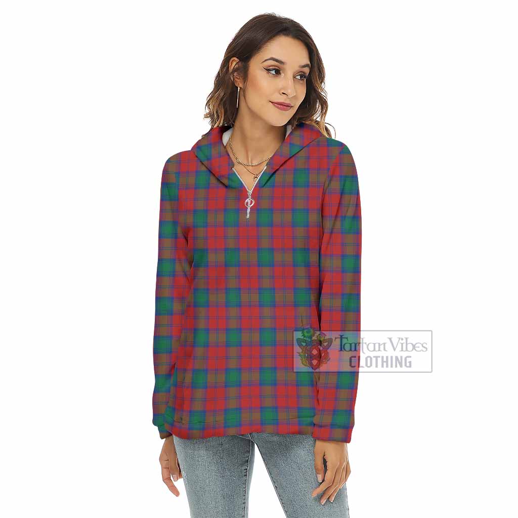 Tartan Vibes Clothing Fotheringham (Fotheringhame) Tartan Women's Borg  Half Zip Fleece Hoodie