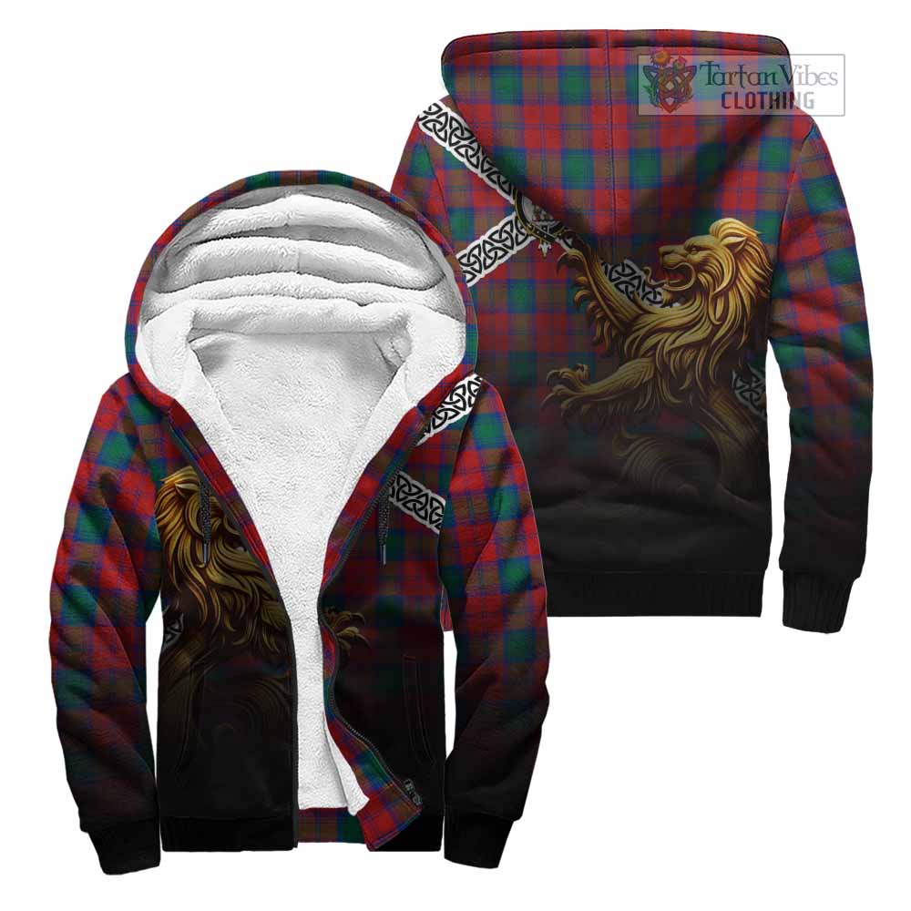 Tartan Vibes Clothing Fotheringham (Fotheringhame) Crest Tartan Sherpa Hoodie with Golden Lion Emblem Celtic Style