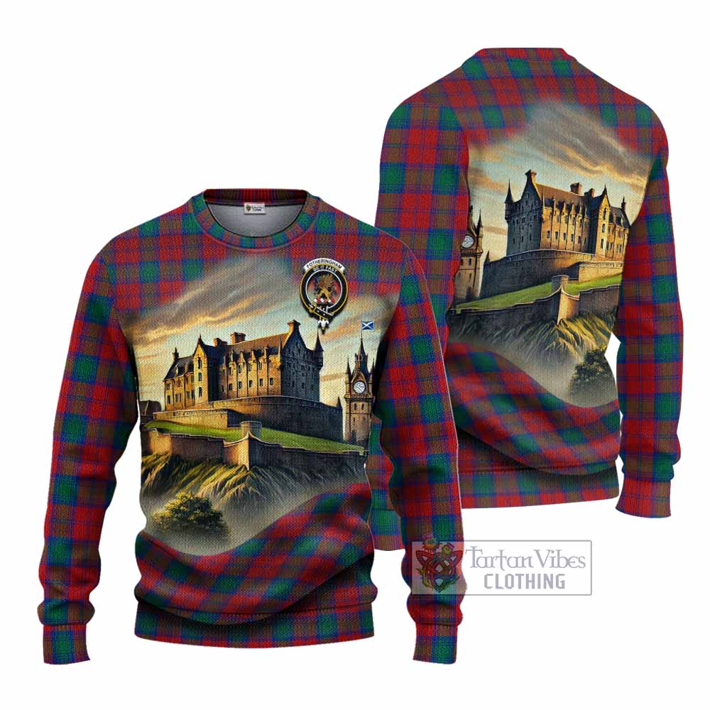 Tartan Vibes Clothing Fotheringham (Fotheringhame) Tartan Family Crest Knitted Sweater with Scottish Ancient Castle Style