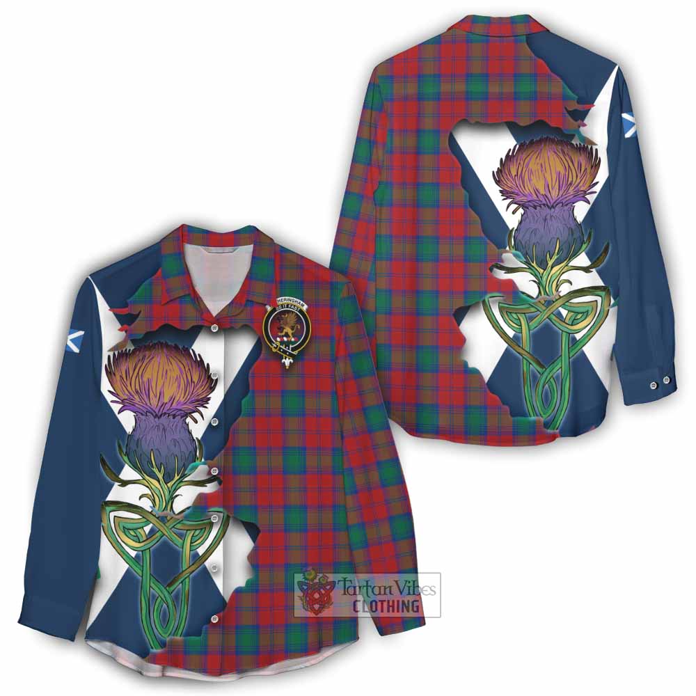 Tartan Vibes Clothing Fotheringham (Fotheringhame) Tartan Family Crest Women's Casual Shirt Scottish Thistle Celtic Inspired