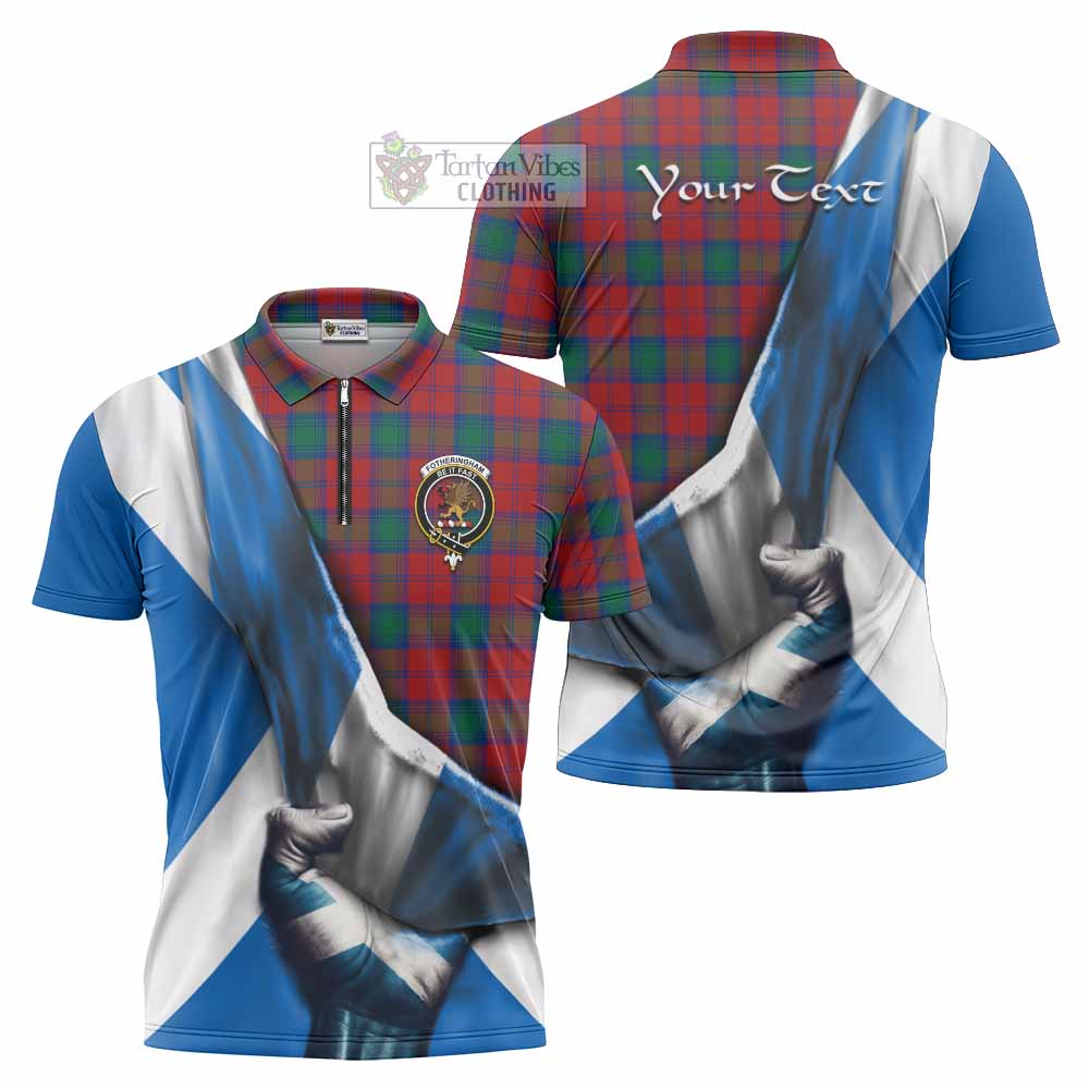 Tartan Vibes Clothing Fotheringham (Fotheringhame) Tartan Zipper Polo Shirt with Family Crest Scotland Patriotic Style