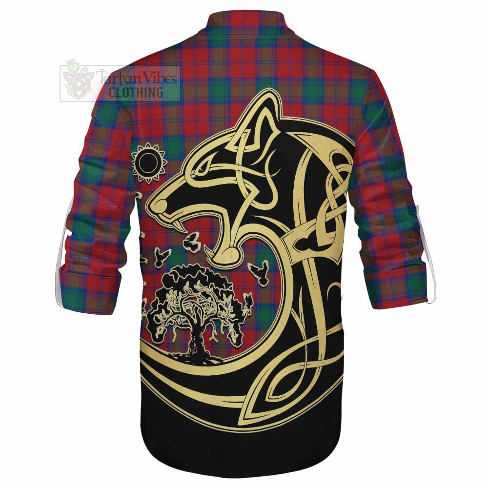 Tartan Vibes Clothing Fotheringham (Fotheringhame) Tartan Ghillie Kilt Shirt with Family Crest Celtic Wolf Style