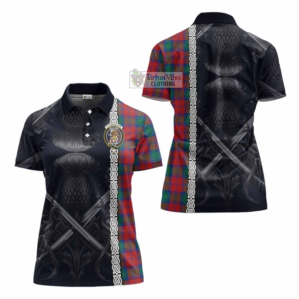 Tartan Vibes Clothing Fotheringham (Fotheringhame) Tartan Women's Polo Shirt with Family Crest Cross Sword Thistle Celtic Vibes