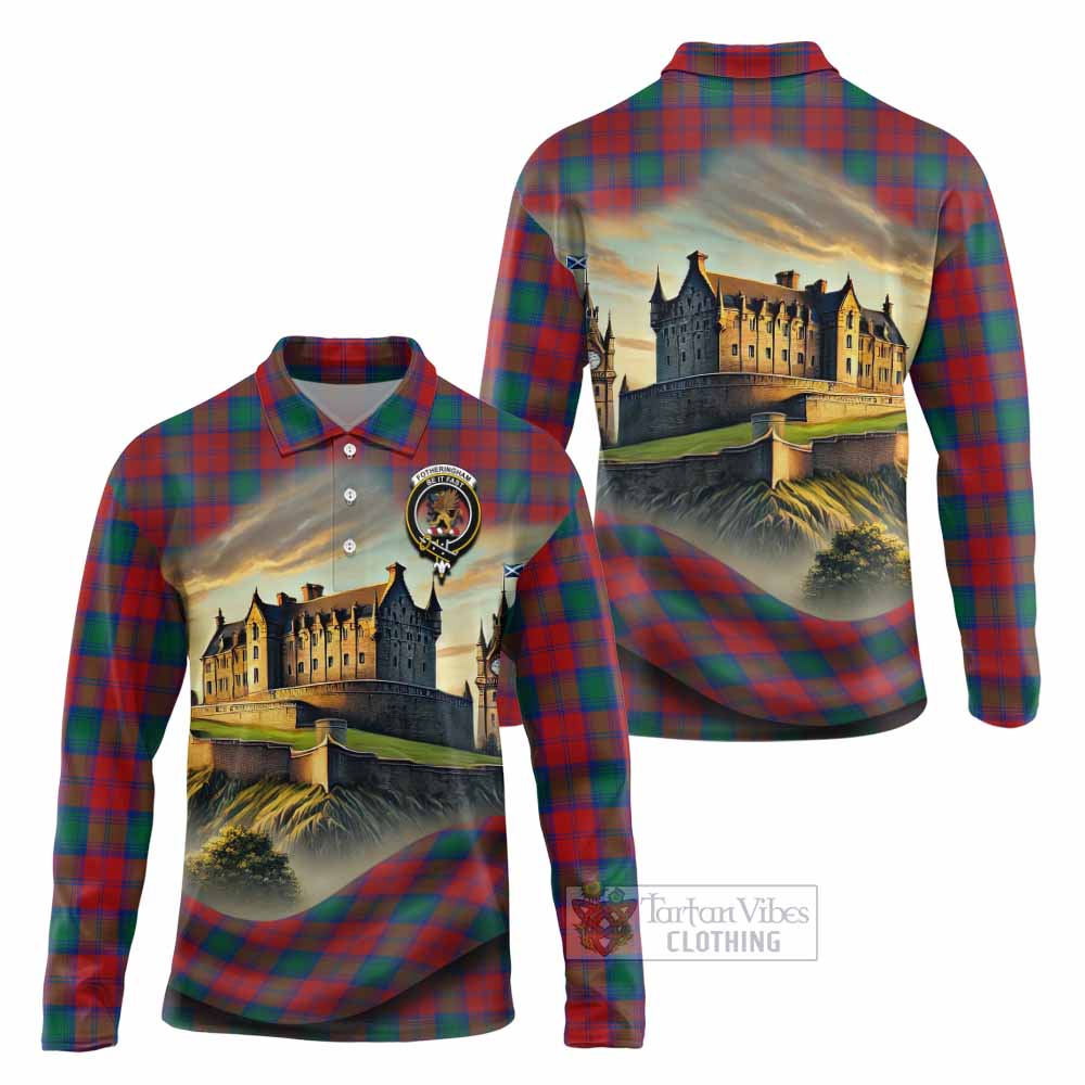Tartan Vibes Clothing Fotheringham (Fotheringhame) Tartan Family Crest Long Sleeve Polo Shirt with Scottish Ancient Castle Style