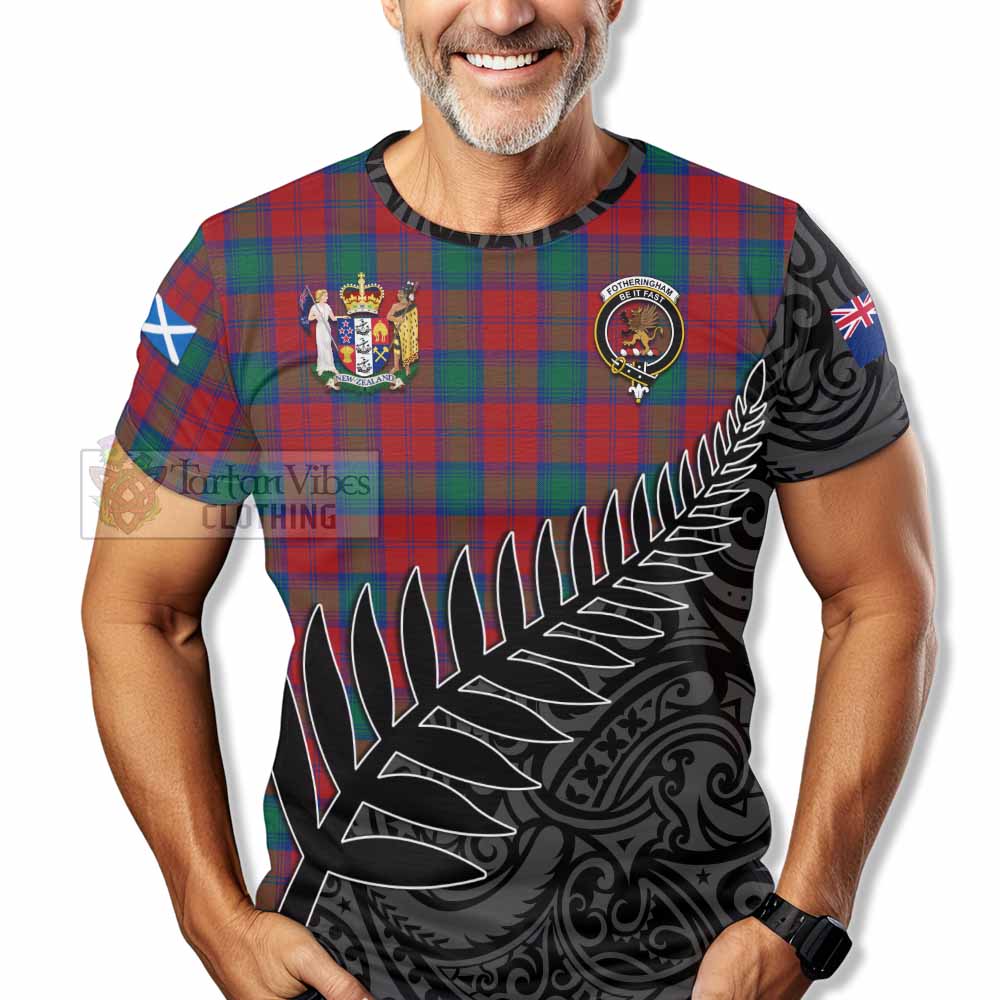 Tartan Vibes Clothing Fotheringham (Fotheringhame) Crest Tartan T-Shirt with New Zealand Silver Fern Half Style
