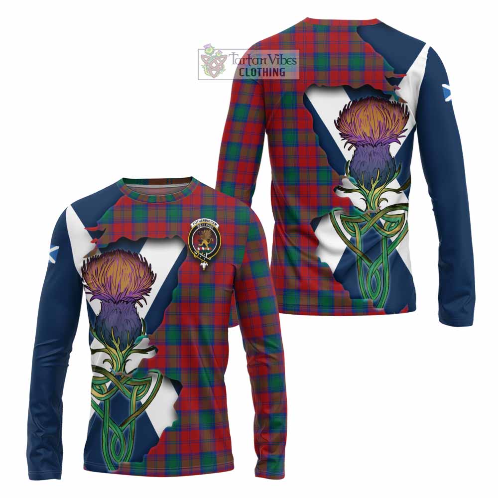 Tartan Vibes Clothing Fotheringham (Fotheringhame) Tartan Family Crest Long Sleeve T-Shirt Scottish Thistle Celtic Inspired