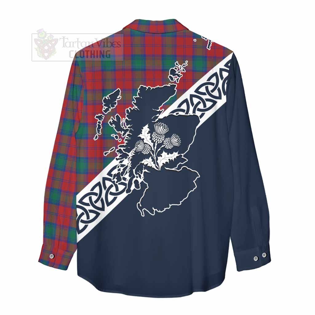 Tartan Vibes Clothing Fotheringham (Fotheringhame) Tartan Women's Casual Shirt Featuring Thistle and Scotland Map