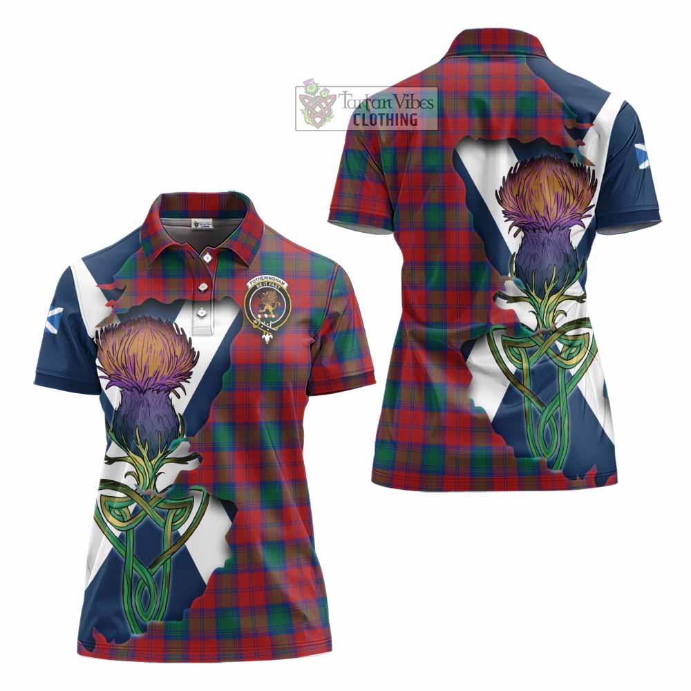 Tartan Vibes Clothing Fotheringham (Fotheringhame) Tartan Family Crest Women's Polo Shirt Scottish Thistle Celtic Inspired