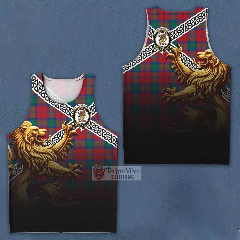 Tartan Vibes Clothing Fotheringham (Fotheringhame) Crest Tartan Men's Tank Top with Golden Lion Emblem Celtic Style