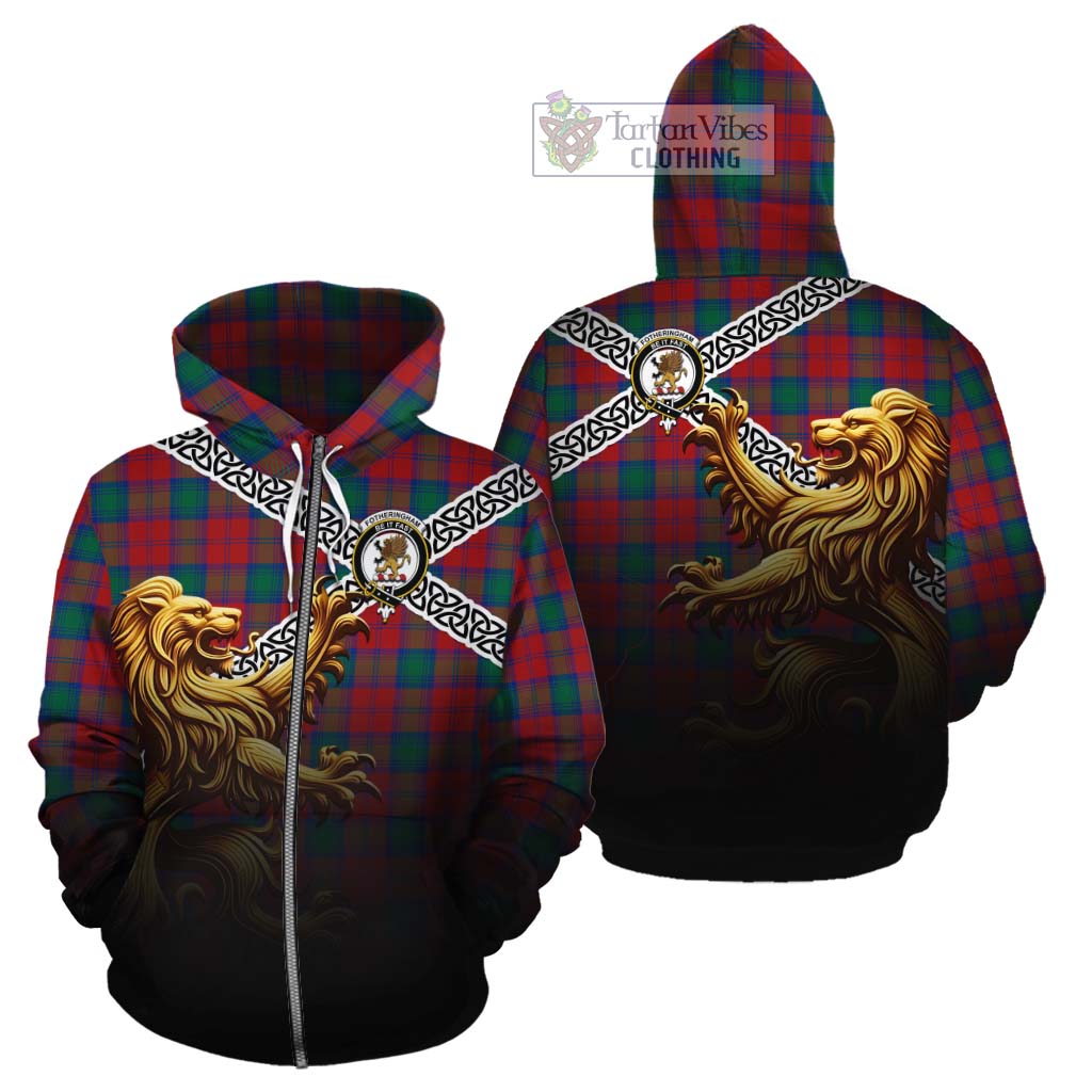 Tartan Vibes Clothing Fotheringham (Fotheringhame) Crest Tartan Cotton Hoodie with Golden Lion Emblem Celtic Style