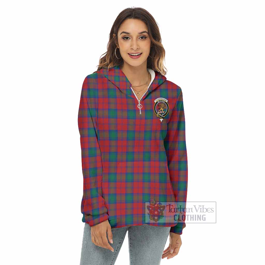 Tartan Vibes Clothing Fotheringham (Fotheringhame) Tartan Crest Women's Borg  Half Zip Fleece Hoodie