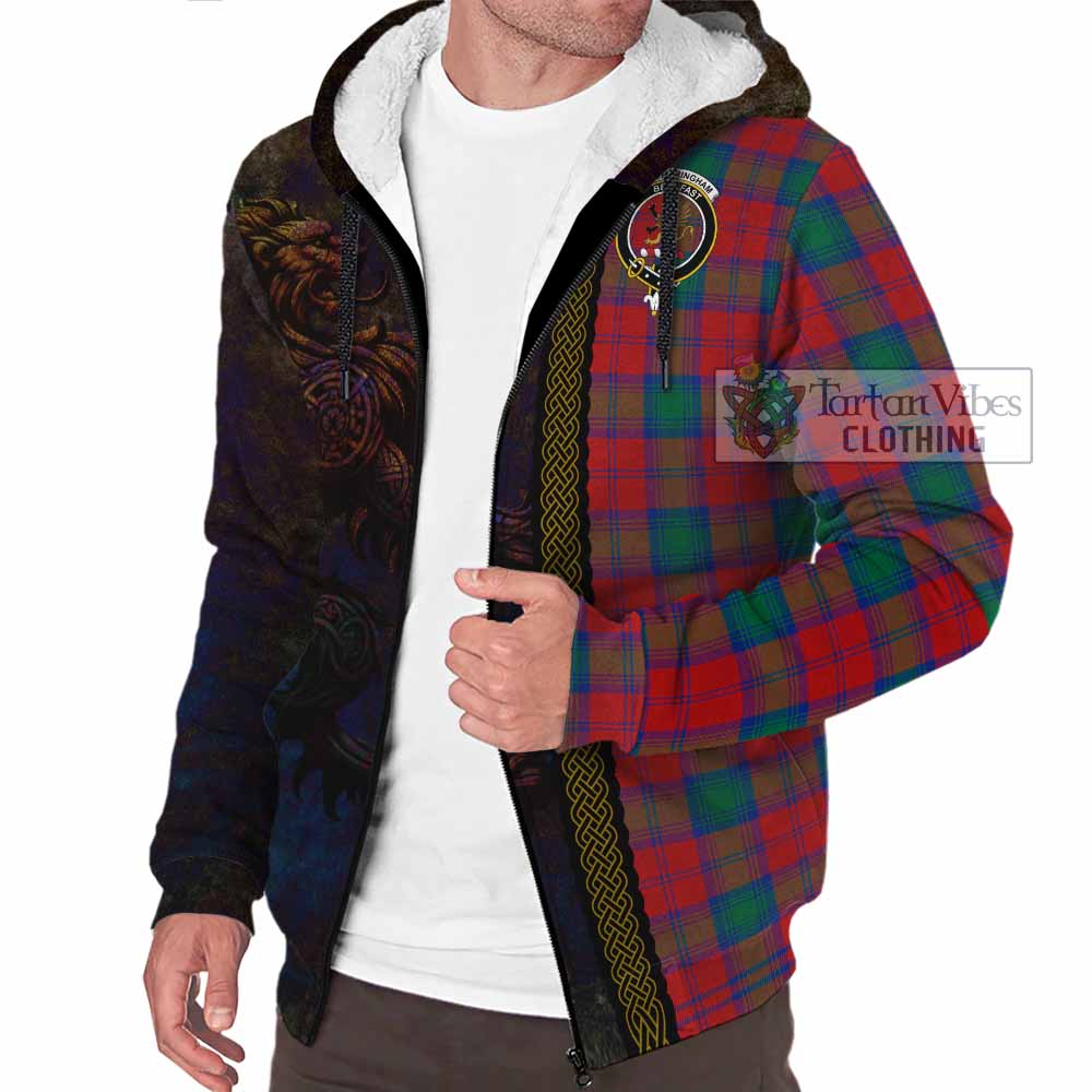 Tartan Vibes Clothing Fotheringham (Fotheringhame) Tartan Family Crest Sherpa Hoodie Alba Gu Brath Be Brave Lion Ancient Style