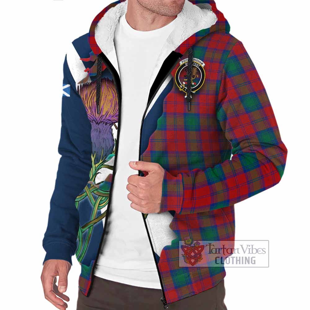 Tartan Vibes Clothing Fotheringham (Fotheringhame) Tartan Family Crest Sherpa Hoodie Scottish Thistle Celtic Inspired