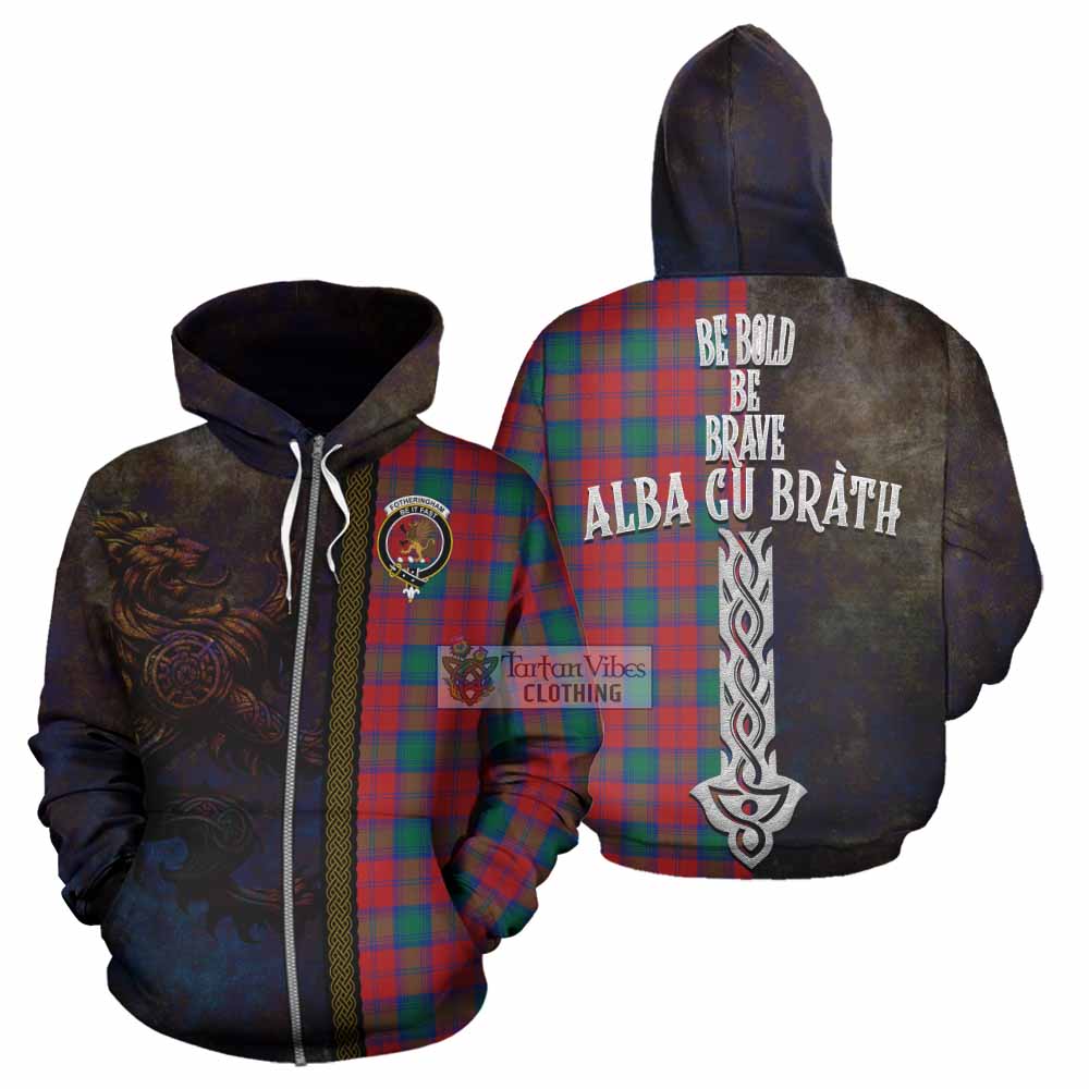Tartan Vibes Clothing Fotheringham (Fotheringhame) Tartan Family Crest Hoodie Alba Gu Brath Be Brave Lion Ancient Style