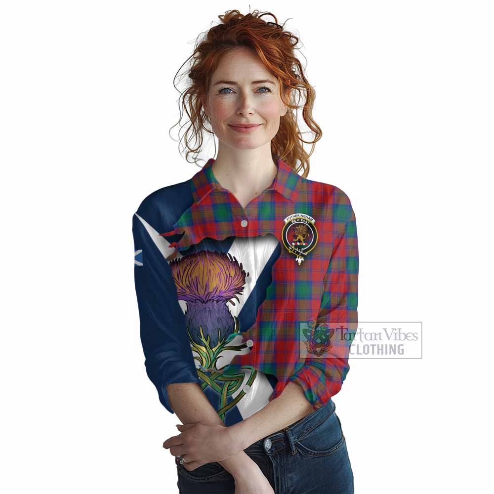 Tartan Vibes Clothing Fotheringham (Fotheringhame) Tartan Family Crest Women's Casual Shirt Scottish Thistle Celtic Inspired