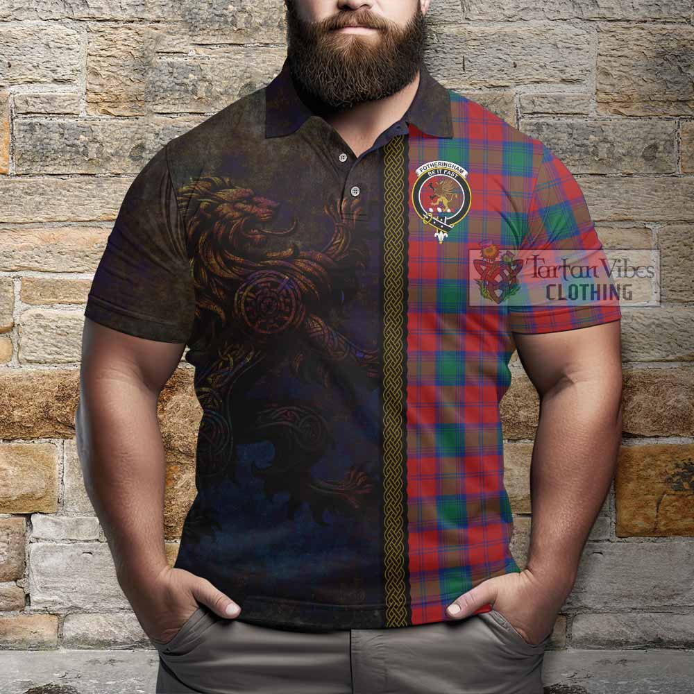 Tartan Vibes Clothing Fotheringham (Fotheringhame) Tartan Family Crest Polo Shirt Alba Gu Brath Be Brave Lion Ancient Style