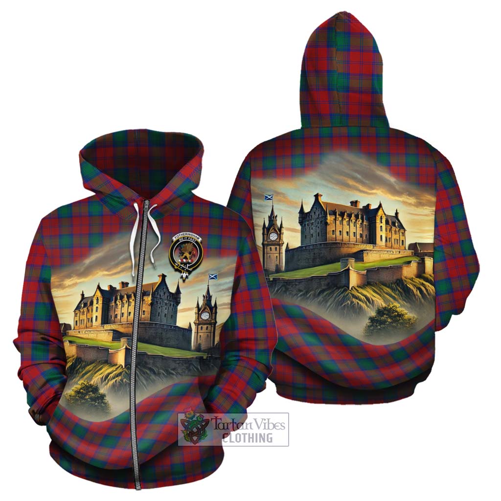 Tartan Vibes Clothing Fotheringham (Fotheringhame) Tartan Family Crest Cotton Hoodie with Scottish Ancient Castle Style