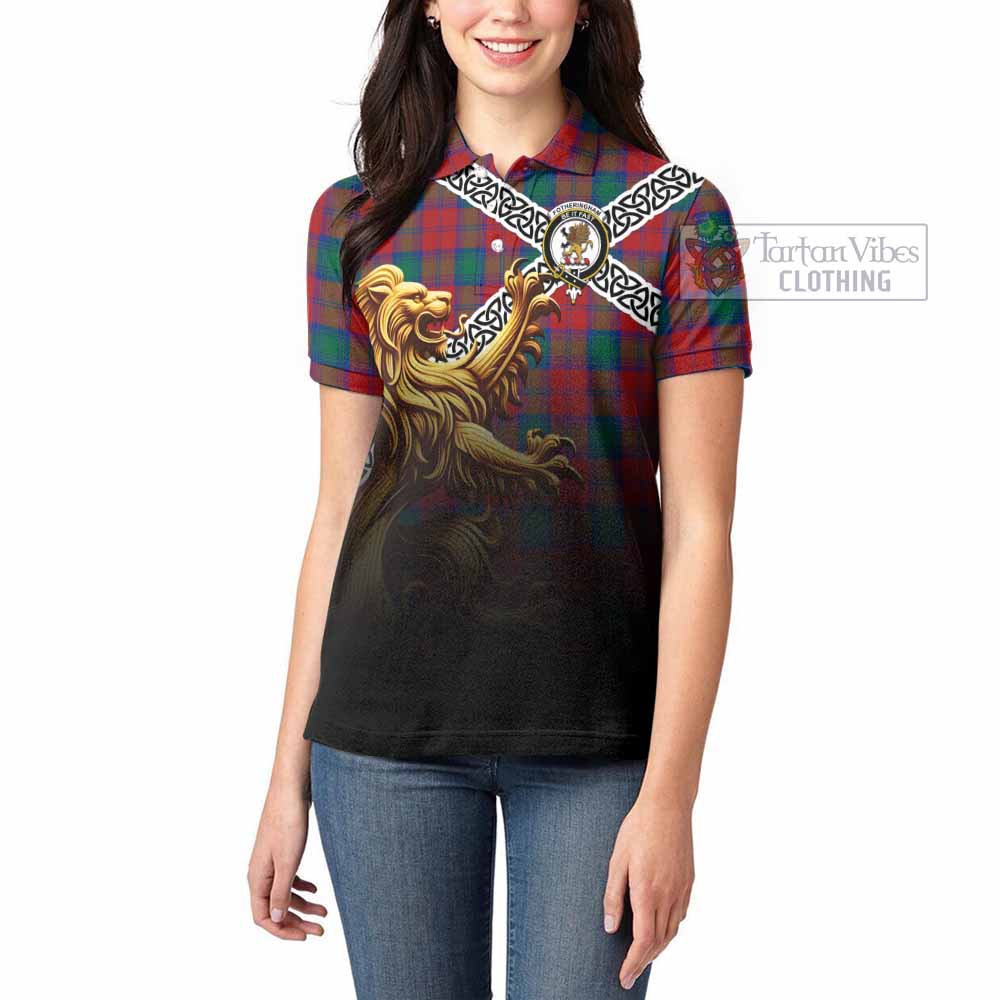 Tartan Vibes Clothing Fotheringham (Fotheringhame) Crest Tartan Women's Polo Shirt with Golden Lion Emblem Celtic Style