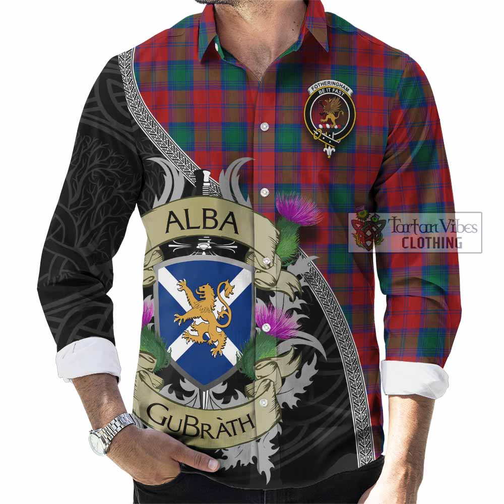Tartan Vibes Clothing Fotheringham (Fotheringhame) Tartan Family Crest Long Sleeve Button Shirt Lion Rampant Royal Thistle Shield Celtic Inspired