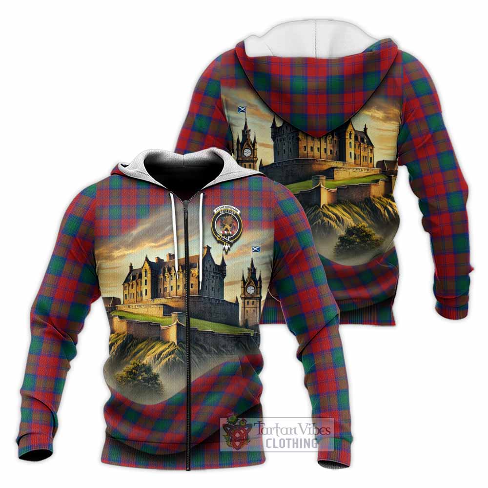 Tartan Vibes Clothing Fotheringham (Fotheringhame) Tartan Family Crest Knitted Hoodie with Scottish Ancient Castle Style
