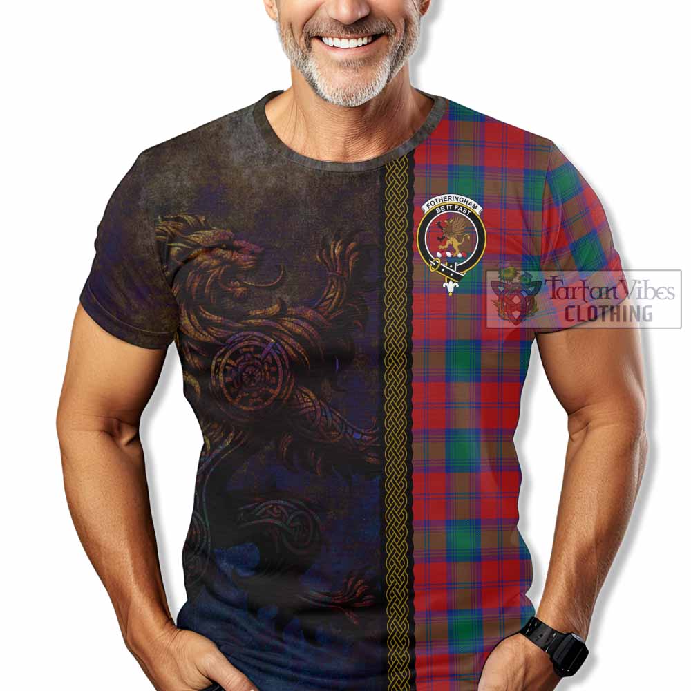 Tartan Vibes Clothing Fotheringham (Fotheringhame) Tartan Family Crest T-Shirt Alba Gu Brath Be Brave Lion Ancient Style