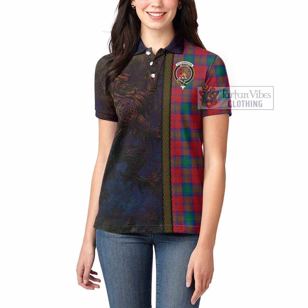 Tartan Vibes Clothing Fotheringham (Fotheringhame) Tartan Family Crest Women's Polo Shirt Alba Gu Brath Be Brave Lion Ancient Style