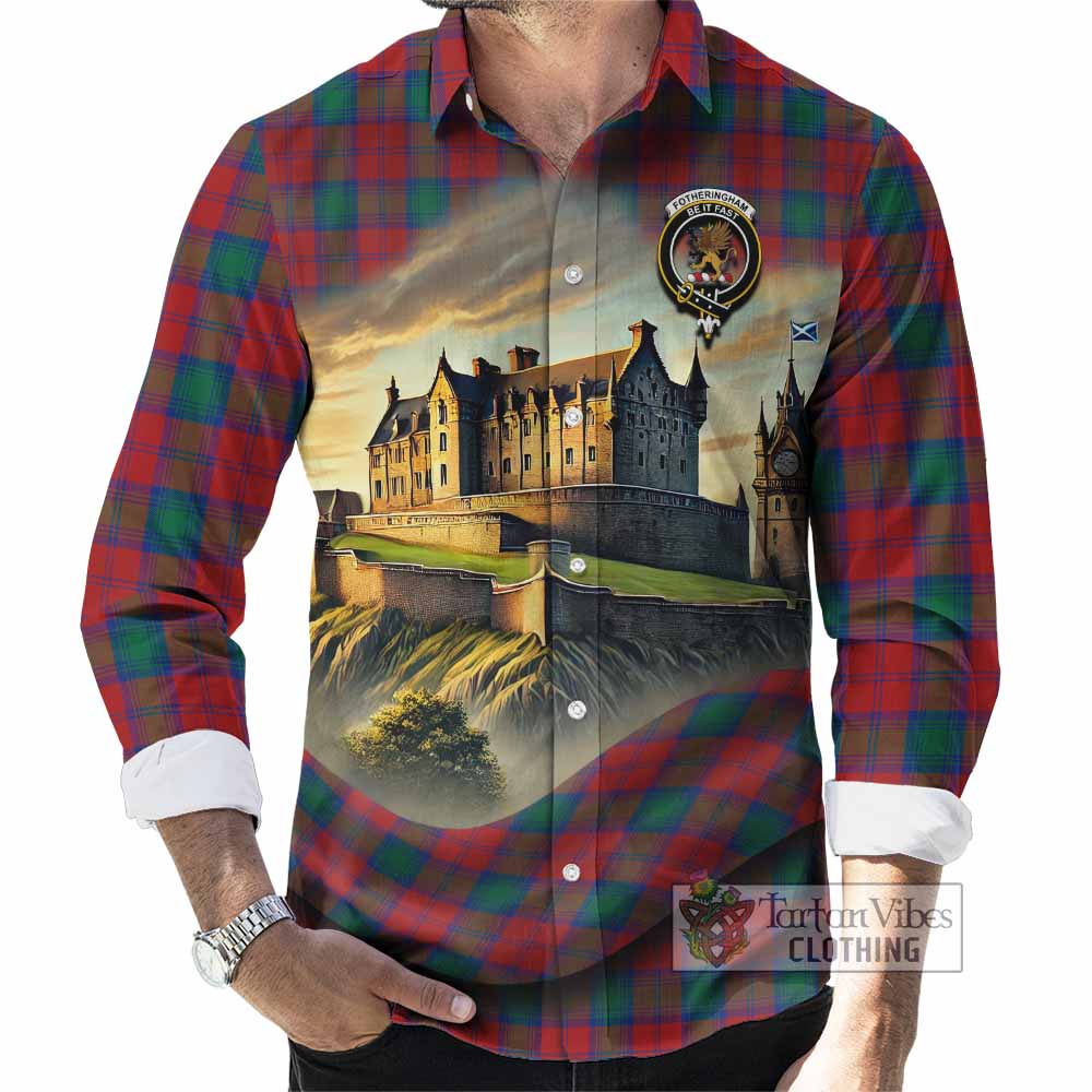 Tartan Vibes Clothing Fotheringham (Fotheringhame) Tartan Family Crest Long Sleeve Button Shirt with Scottish Ancient Castle Style