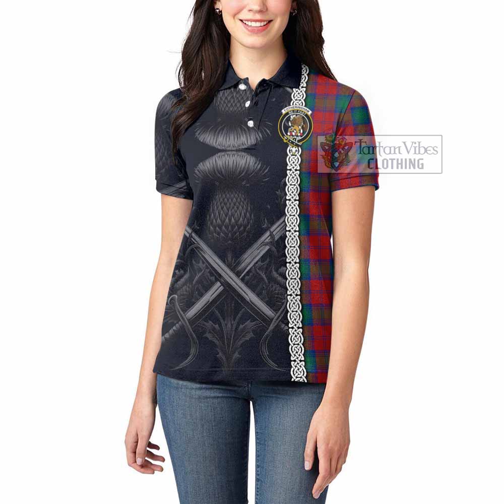 Tartan Vibes Clothing Fotheringham (Fotheringhame) Tartan Women's Polo Shirt with Family Crest Cross Sword Thistle Celtic Vibes