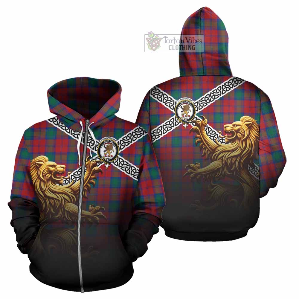 Tartan Vibes Clothing Fotheringham (Fotheringhame) Crest Tartan Hoodie with Golden Lion Emblem Celtic Style