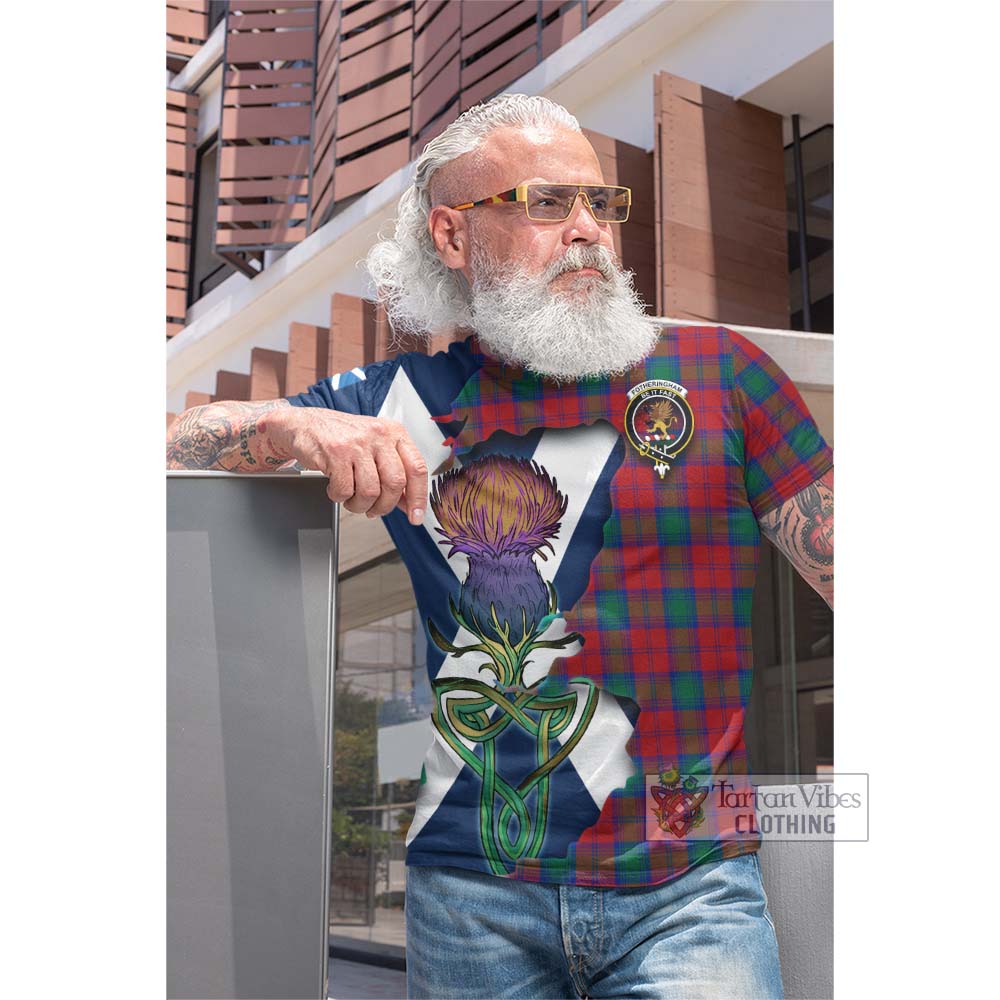 Tartan Vibes Clothing Fotheringham (Fotheringhame) Tartan Family Crest Cotton T-shirt Scottish Thistle Celtic Inspired