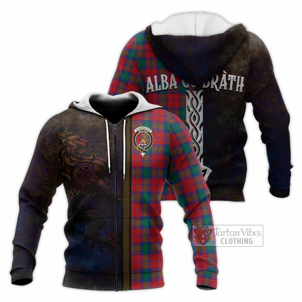 Tartan Vibes Clothing Fotheringham (Fotheringhame) Tartan Family Crest Knitted Hoodie Alba Gu Brath Be Brave Lion Ancient Style
