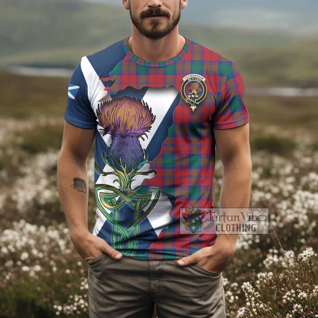 Tartan Vibes Clothing Fotheringham (Fotheringhame) Tartan Family Crest T-Shirt Scottish Thistle Celtic Inspired