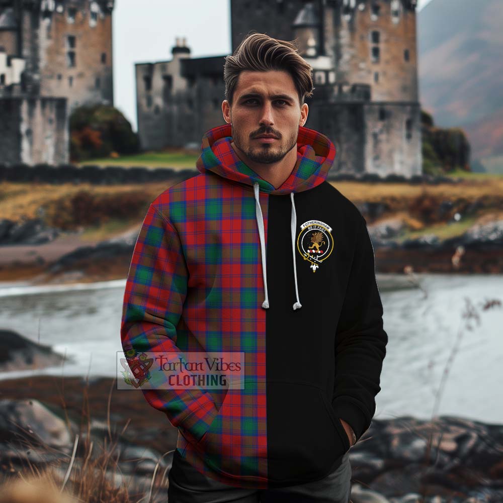 Tartan Vibes Clothing Fotheringham (Fotheringhame) Tartan Cotton Hoodie with Family Crest and Half Of Me Style