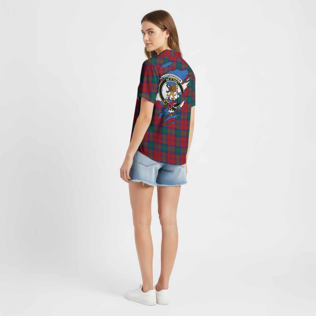 Fotheringham (Fotheringhame) Clan Crest In Me Tartan Cotton Hawaiian Shirt Scotland Flag Style
