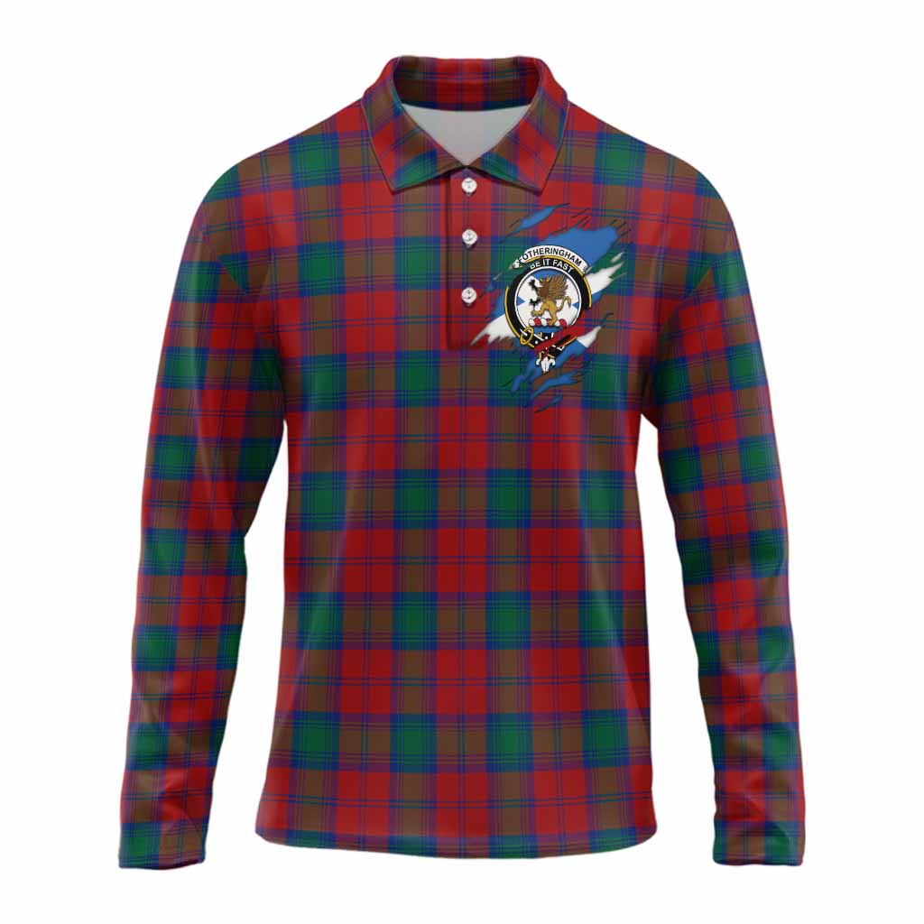 Fotheringham (Fotheringhame) Clan Crest In Me Tartan Long Sleeve Polo Shirt Scotland Flag Style