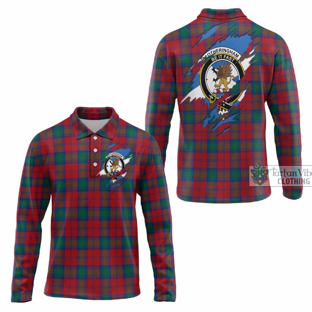 Fotheringham (Fotheringhame) Clan Crest In Me Tartan Long Sleeve Polo Shirt Scotland Flag Style