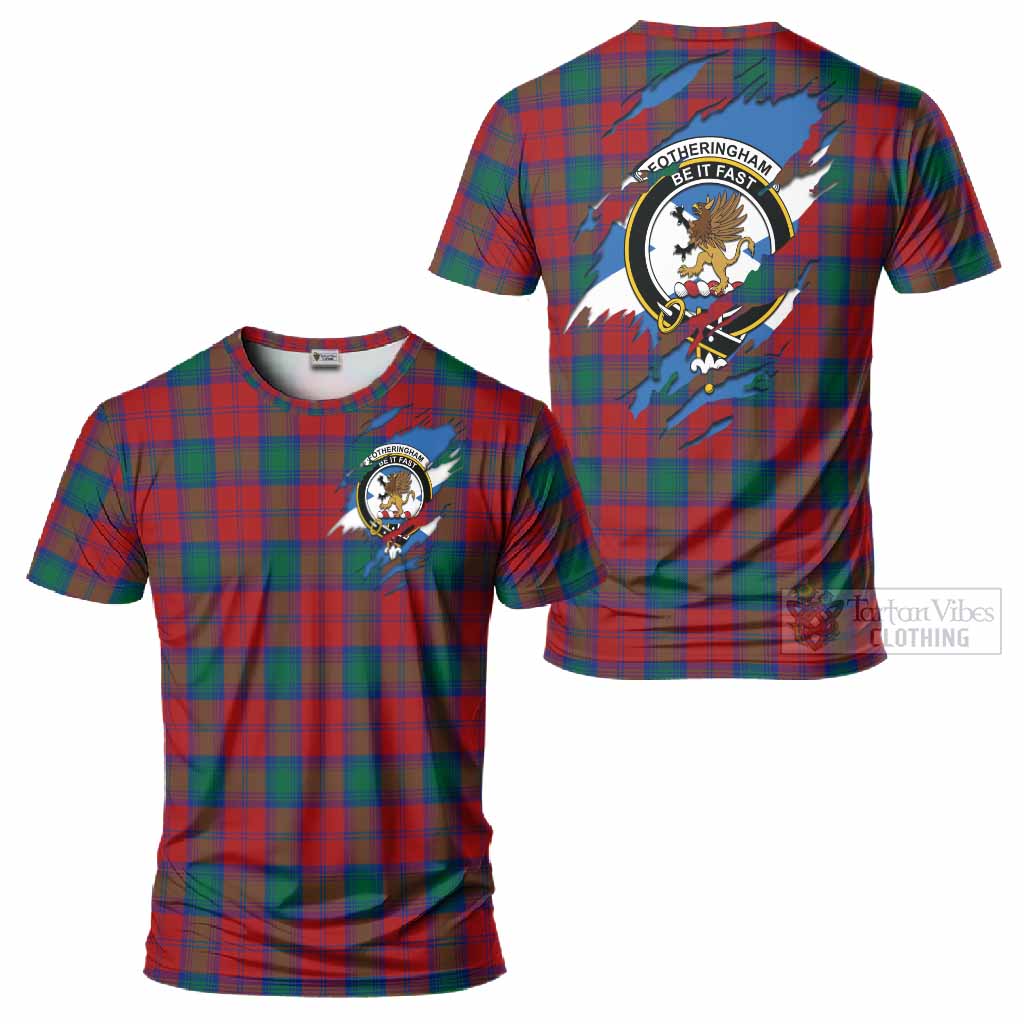Fotheringham (Fotheringhame) Clan Crest In Me Tartan T-Shirt Scotland Flag Style