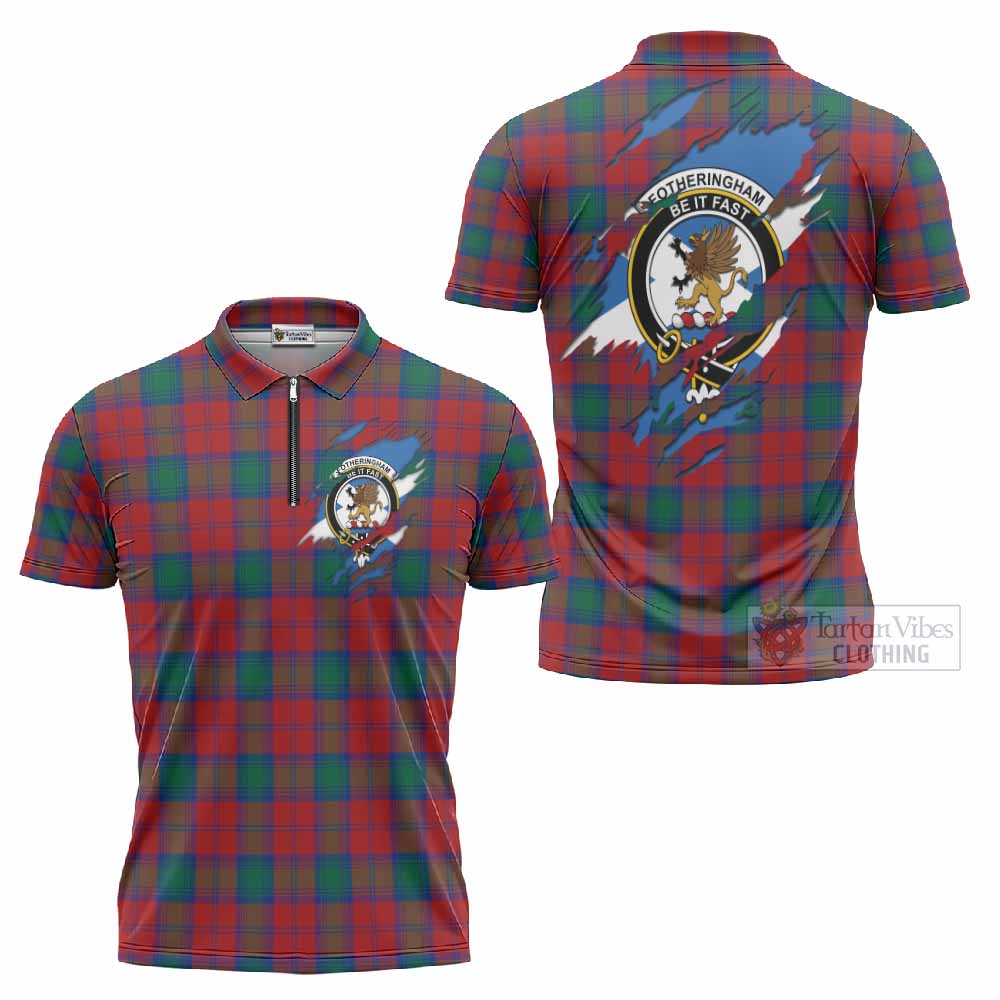 Fotheringham (Fotheringhame) Clan Crest In Me Tartan Zipper Polo Shirt Scotland Flag Style