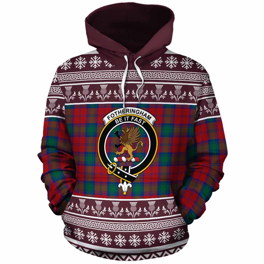 Fotheringham (Fotheringhame) Clan Tartan Christmas Cotton Hoodie with Family Crest - Tartan Vibes Clothing