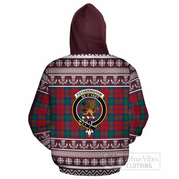 Fotheringham (Fotheringhame) Clan Tartan Christmas Cotton Hoodie with Family Crest