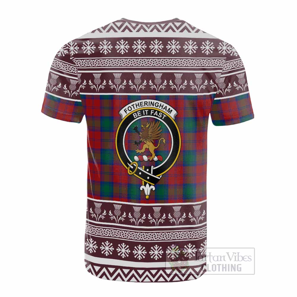 Fotheringham (Fotheringhame) Clan Tartan Christmas Cotton T-shirt with Family Crest - Tartan Vibes Clothing