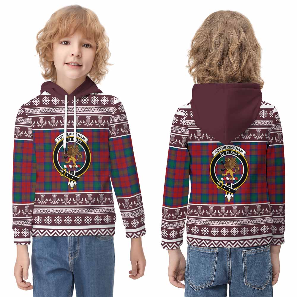 Fotheringham (Fotheringhame) Clan Tartan Christmas Kid Hoodie with Family Crest - Tartan Vibes Clothing