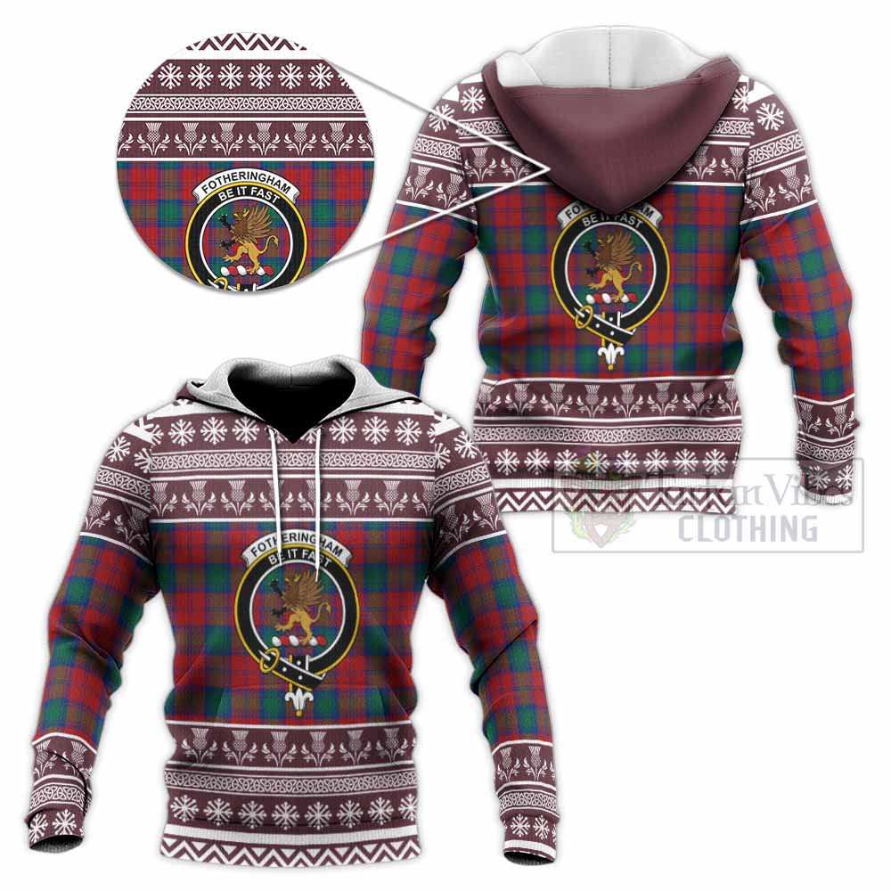 Fotheringham (Fotheringhame) Clan Tartan Christmas Knitted Hoodie with Family Crest - Tartan Vibes Clothing