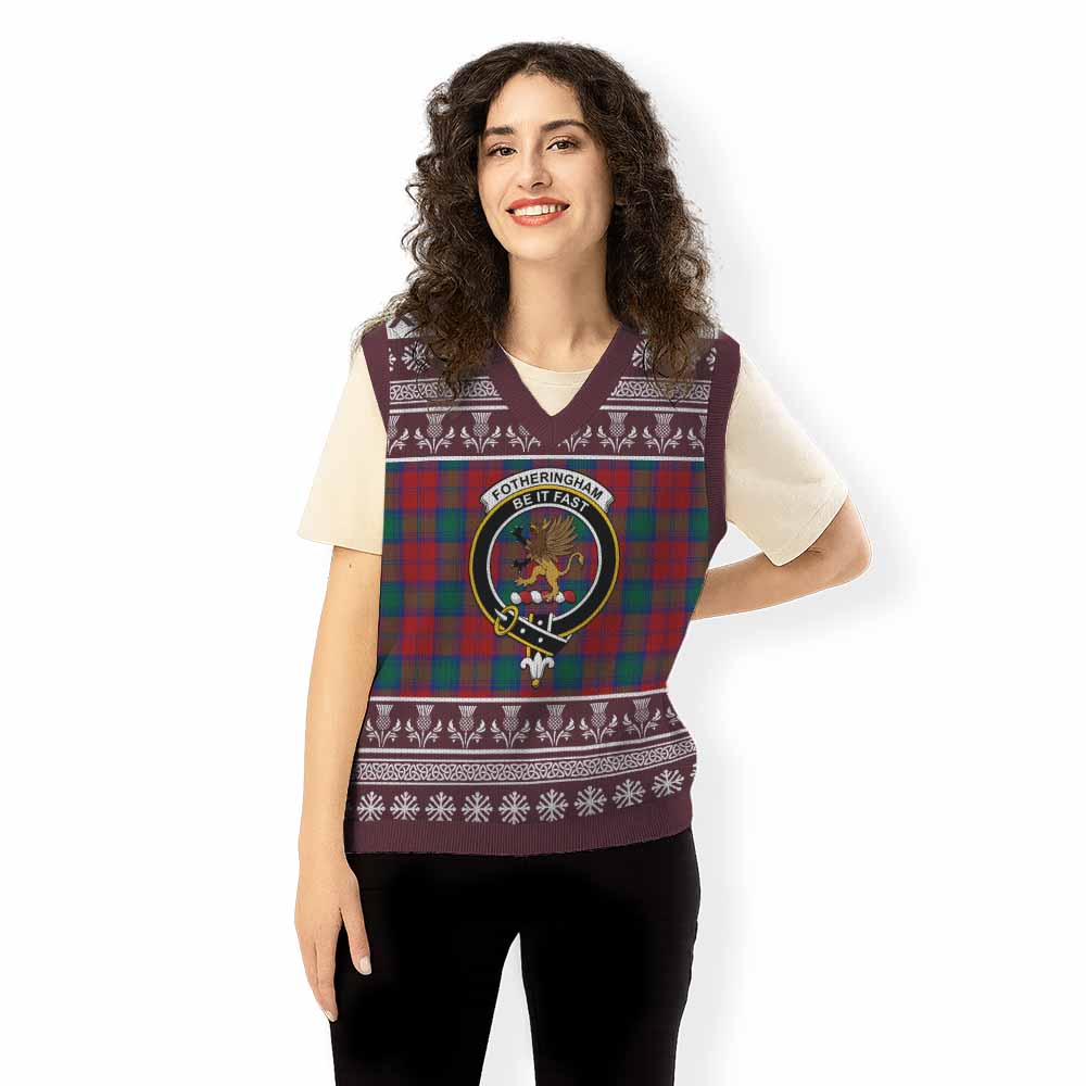 Fotheringham (Fotheringhame) Clan Tartan Christmas Knitted V-Neck Vest with Family Crest - Tartan Vibes Clothing